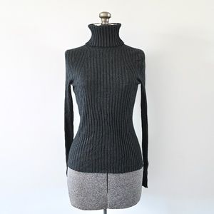 Naadam Silk Cashmere Ribbed Turtleneck Smoke Dark Gray Size S
